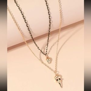 💀 Awesome 2 Piece Skeleton Skull Layering Necklace Set 💀